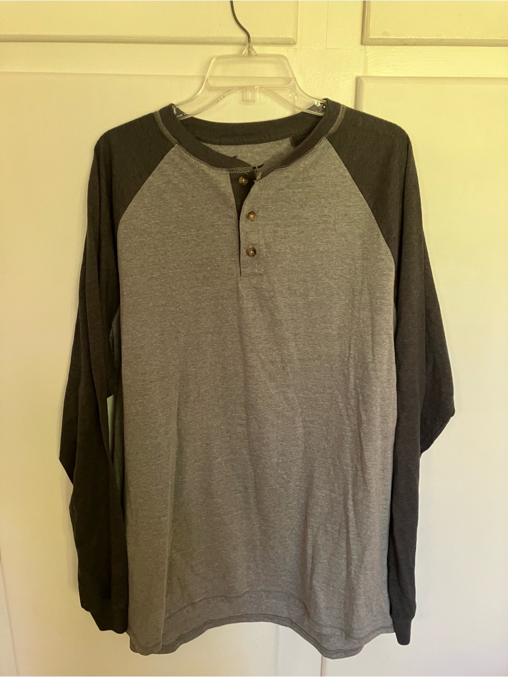 Hanes Gray and Charcoal Raglan Henley Long-Sleeve